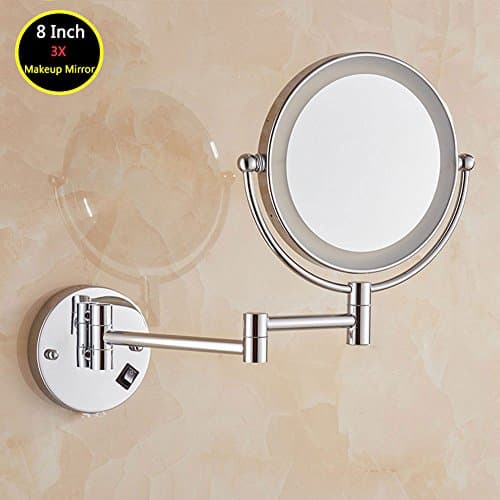 Copper Makeup Mirror with Light 8 Inch LED Compact Cosmetic Mirror Lady's Double Sided Espelho Bath Mirror