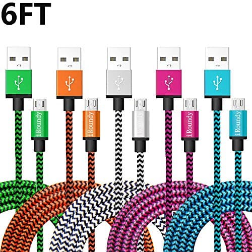 iRoundy Micro USB Cable Android , 5 Pack Braided Fabic Nylon Woven USB Data Sync Charger Cable Cord Wire for Motorola, Nokia, Samsung Galaxy HTC ,Android and Most Smartphone & Tablets