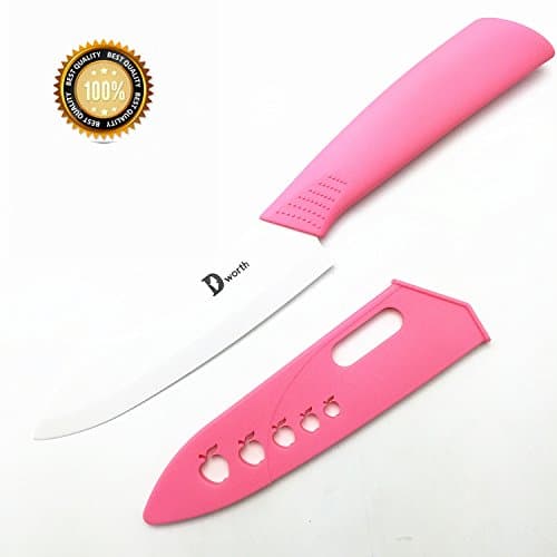 Dworth 2 Piece Ceramic Knife Set , 6" Chef Knife/ Vegetable Knife / Fruit Knife , Kitchen Knives with Case (Knife Sheaths) (2, white+pink)