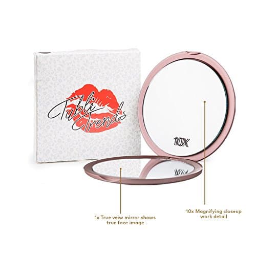 Compact Makeup Mirror - Dual sided Magnifying Mirror with 10X Magnifying and 1X Flat Mirror- Excellent For On the Go- 4" Round Perfect For Purses and Travel Bag