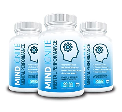 3 Mind Ignite™ Mental Performance 16 Ingredients - Extra Strength Nootropic Brain Supplement for Focus, Energy, Memory, Clarity, Concentration & More - Scientifically Formulated Brain Booster