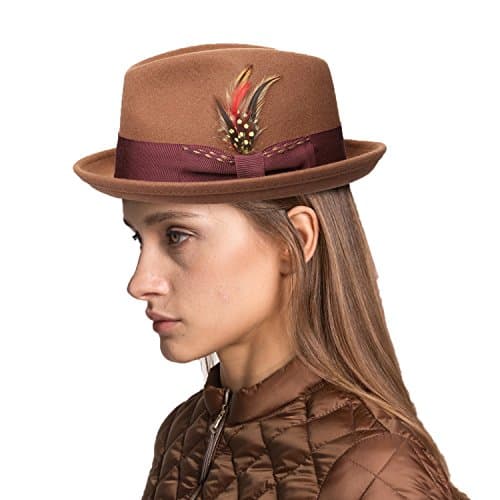 Janetshats Fedora Hat for Men Wool Felt Hat Crushable Handmade Bowknot Feather