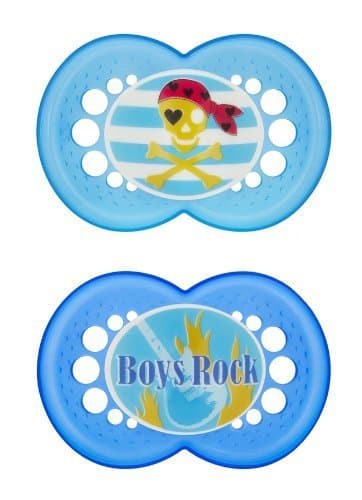 MAM 2 Pack Rock N' Roll Silicone Pacifier, 6 Months, Blue