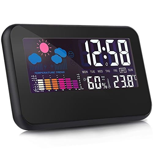 Indoor Wireless Digital Temperature Thermometer Hygrometer Alarm Clock, Large LCD Screen with Sound Activated Backlight