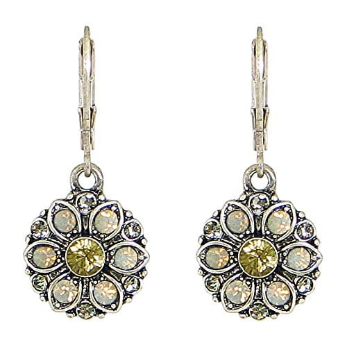 Silver-Plated Dazzling Austrian Crystal Florette Victorian Style Leverback Dangle Earrings (Cream)