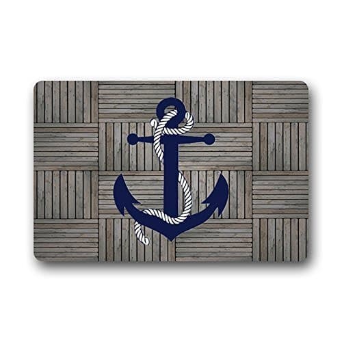 Our Iris Door Mat Artistic Designer from Mr Kill Designs Stylish, Decorative, Unique, Cool, Fun, Funky Bathroom - Unique Gray Plaid Wood Blue Anchors Marine Artistic 23.6(L) x 15.7(W)