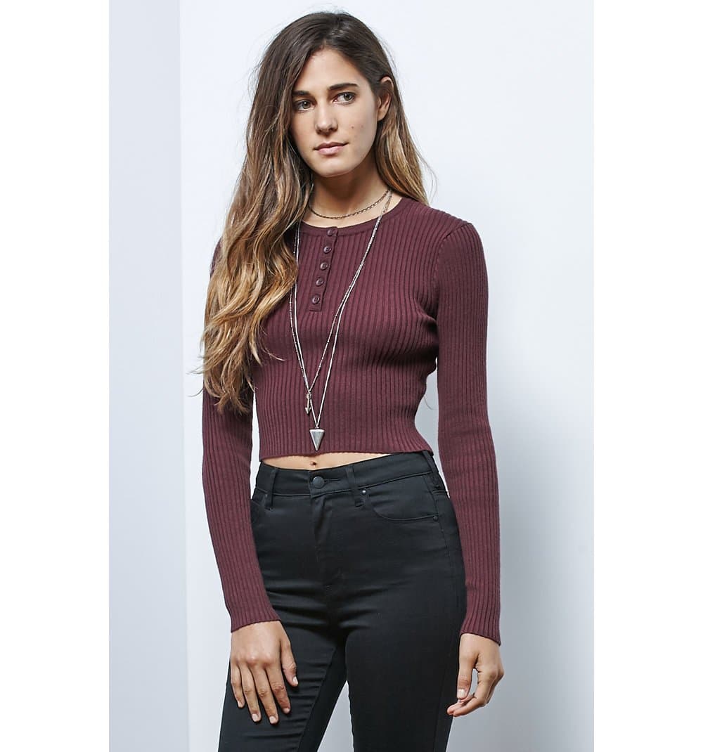 LA Hearts Womens Cropped Ribbed Pullover Sweater