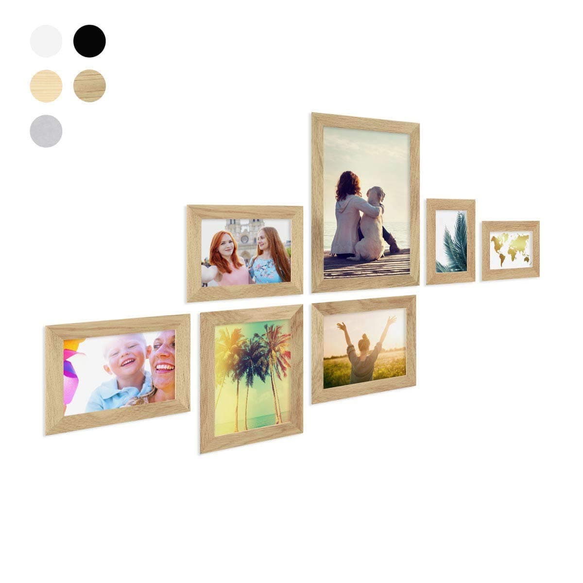 Set of 7 Picture Frames Modern Oak Basic Collection made from Solid Wood with Acrylic glass including Accessories/Photo Collage/Photo Gallery