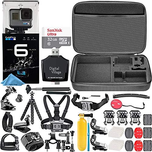 GoPro HERO6 Black (E-Commerce Packaging) + SanDisk Ultra 32GB Memory Card + Hard Case + Card Reader + Chest Strap Mount + Head Strap Mount + Flexible Tripod + Hero 6 Best Value Bundle