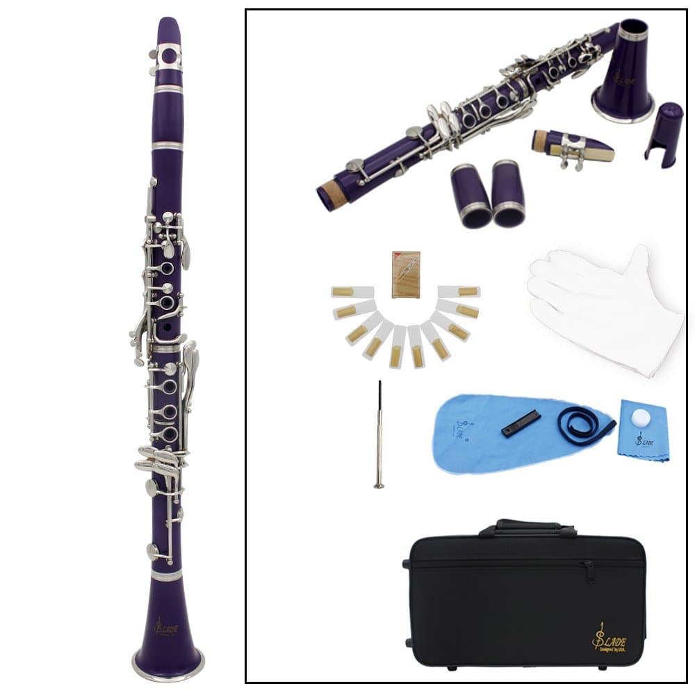 LADE Clarinet ABS 17 Key bB Flat Soprano Binocular Clarinet with Cleaning Cloth Gloves 10 Reeds Screwdriver Reed Case Woodwind Instrument (Purple)