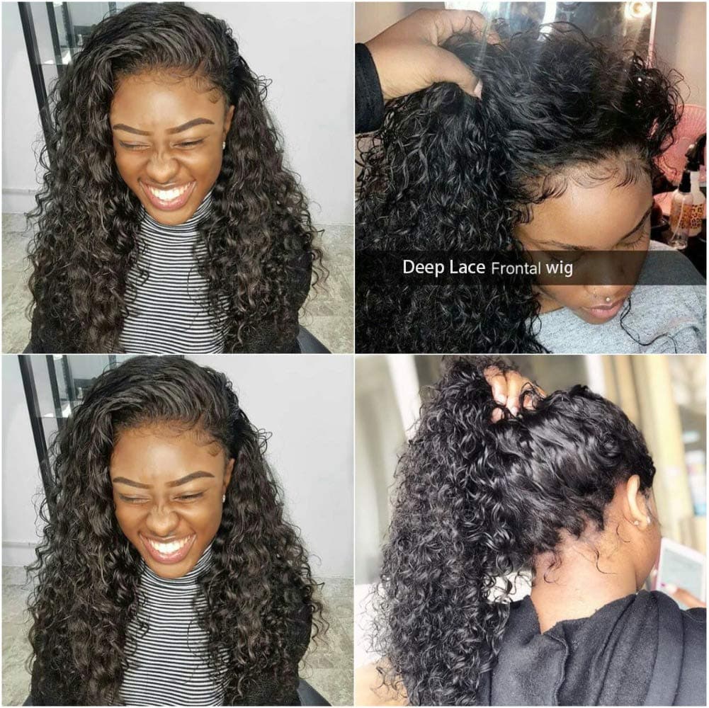 Glueless Deep Wave Lace Frontal Wigs Deep Weave Lace Front wigs Wet and Wave Wigs for Black Women Human Hair Lace Frontal Wigs with Baby Hair Pre Plucked For Black Women 130% Density 100% Unprocessed