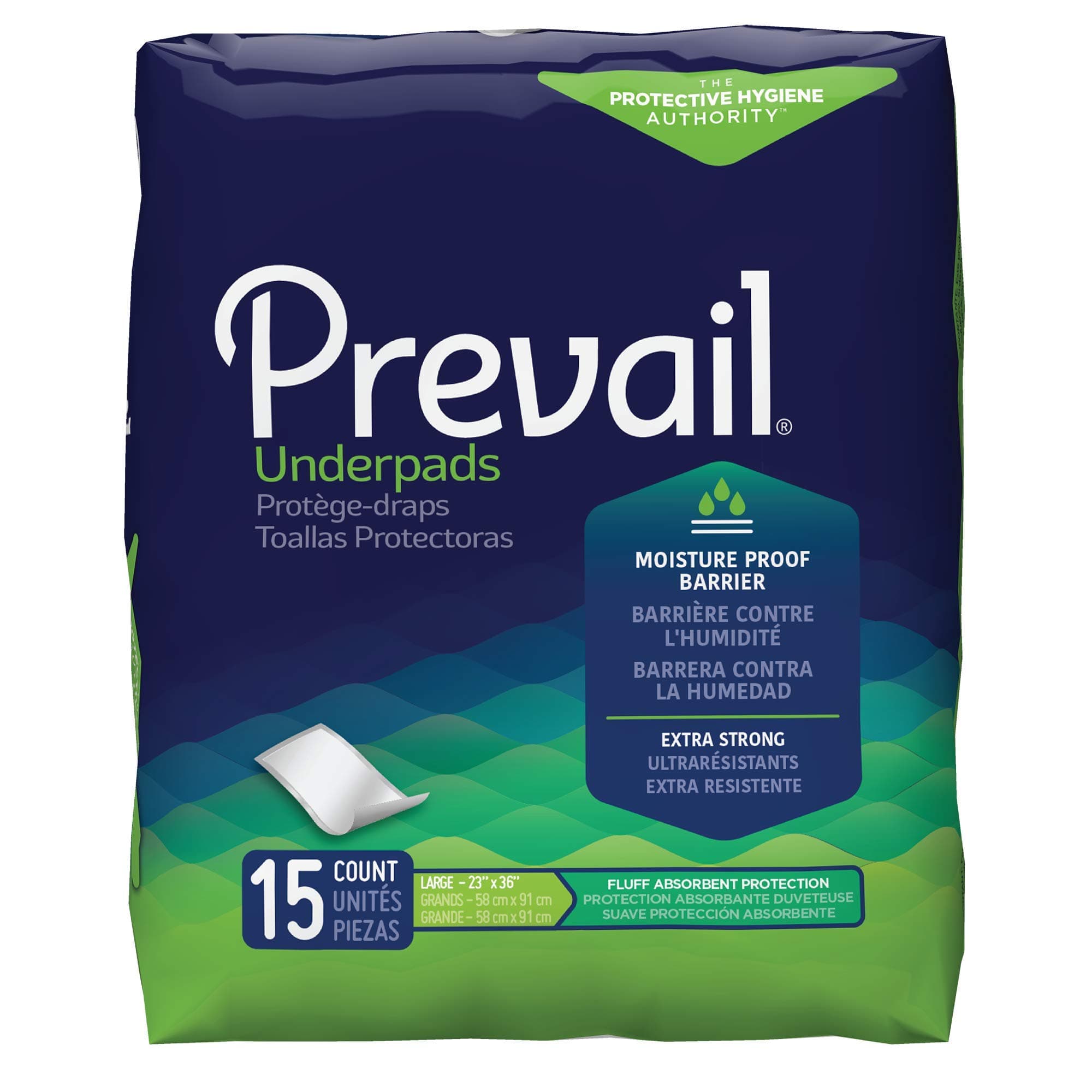 Prevail Underpads, Fluff Absorbent, Large 23" X 36", 15 count
