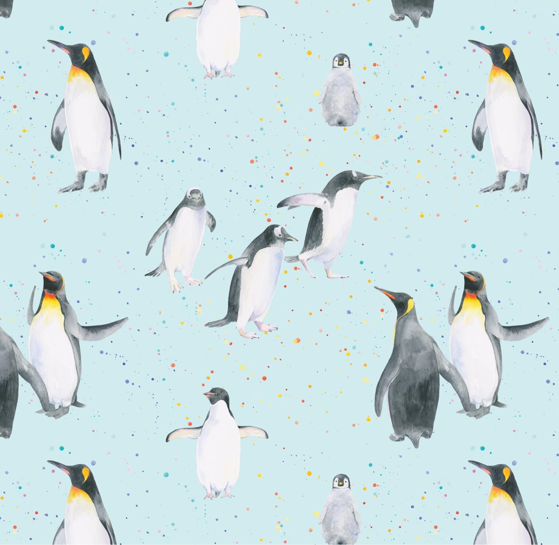 Penguins Gift Wrapping Paper 2 Sheets and 2 Penguin with Present Gift Tags
