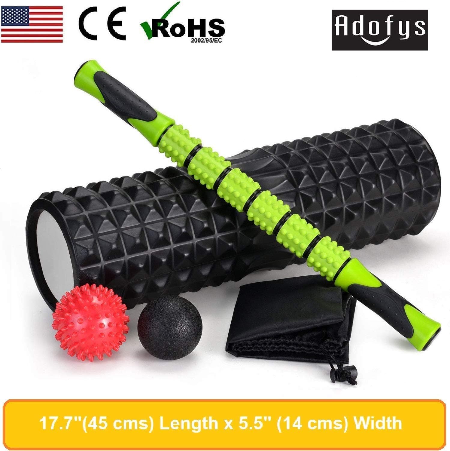 Large Size Foam Roller Kit with Muscle Roller Stick and 1 Massage Balls, High Density for Physical Therapy, Deep Tissue Trigger, Pain Relief, Myofascial Release, Balance Exercise (black)