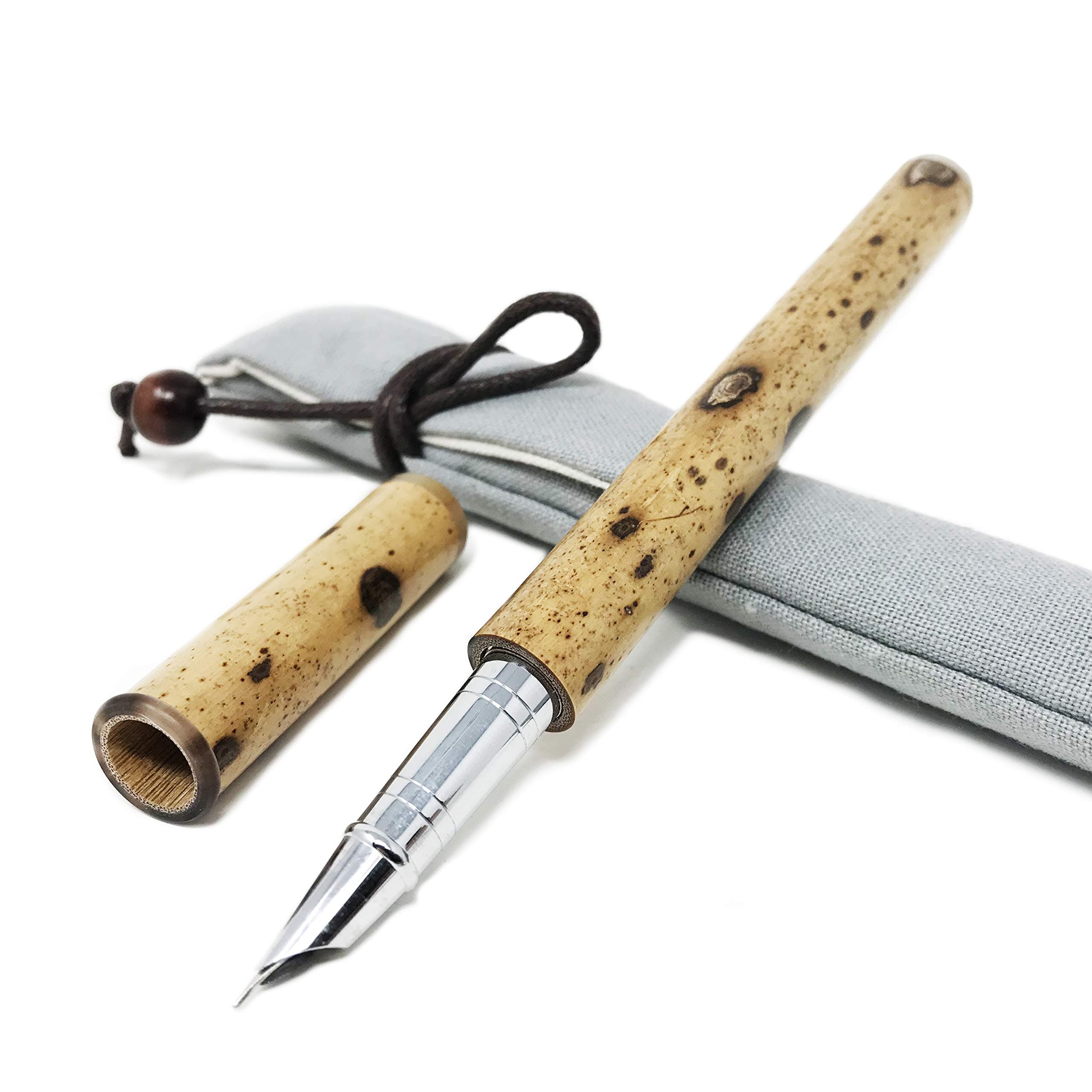 Bamboo Fountain Pen Natural Pattern Rustic with Refillable Ink Sac Broad Nip Business Gift Collection