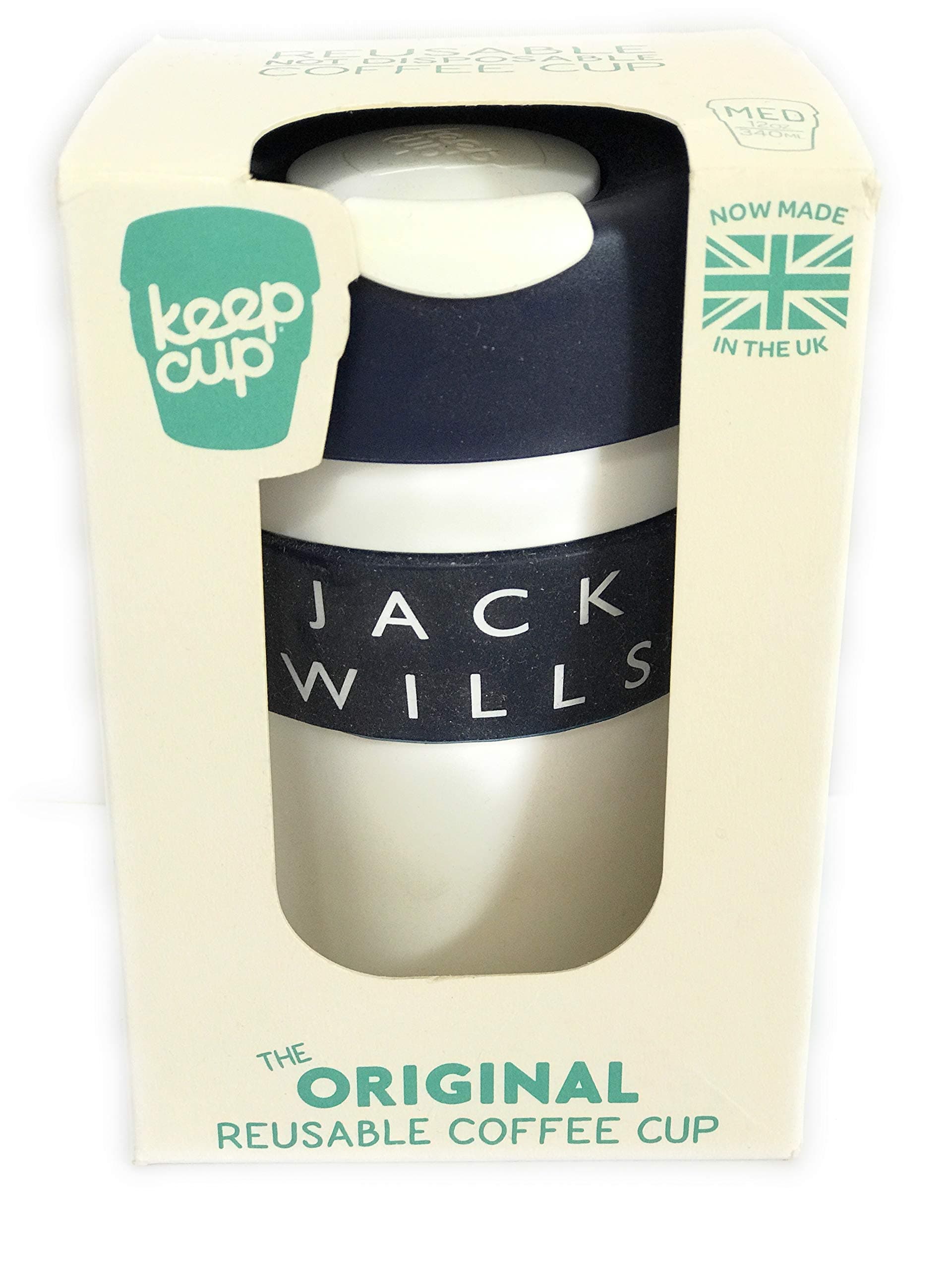 Jack Wills Reusable Coffee Cup Keep Cup, Blue and White, 12 fl oz /340 ml