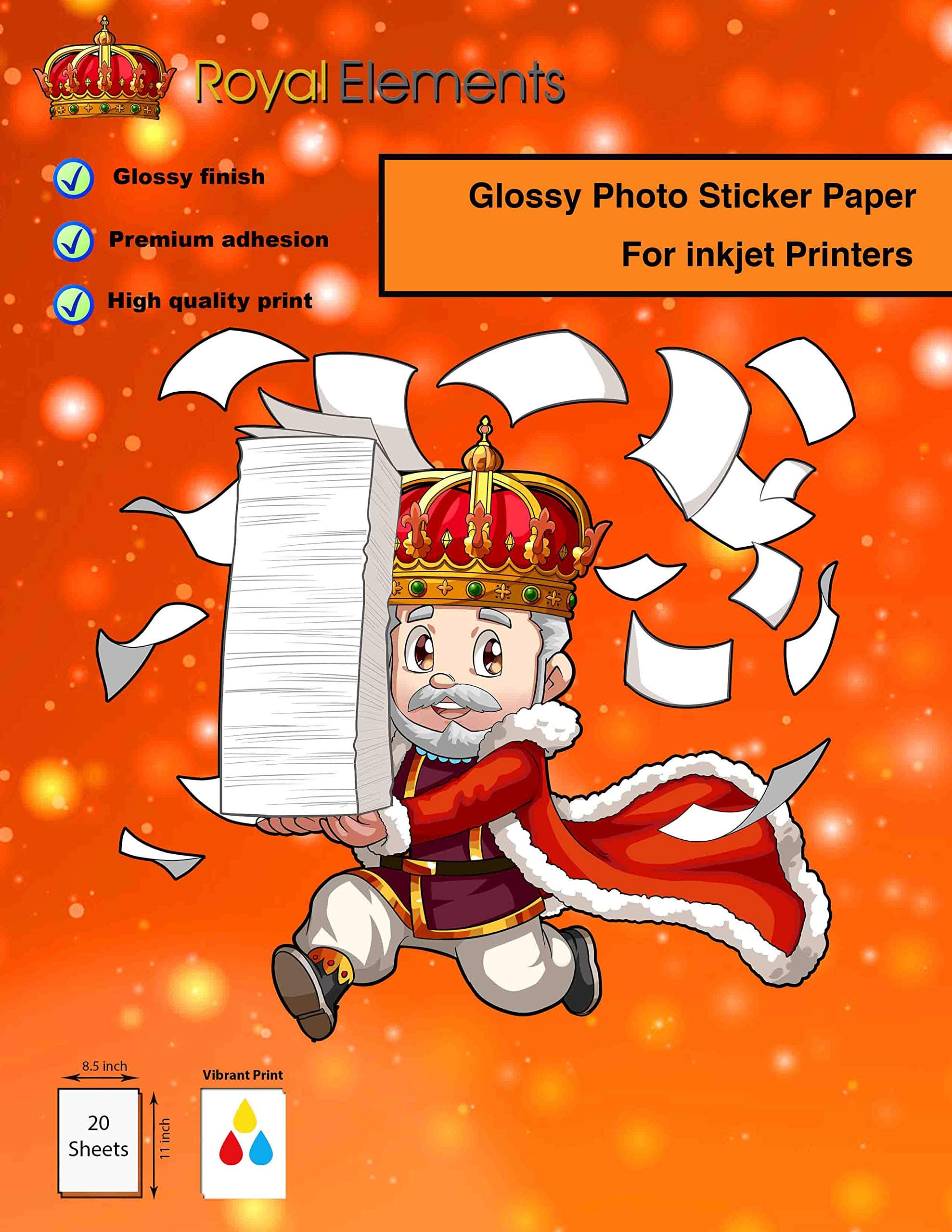 Royal Elements Glossy Printable Sticker Paper - 20 Sheets for Inkjet Printers