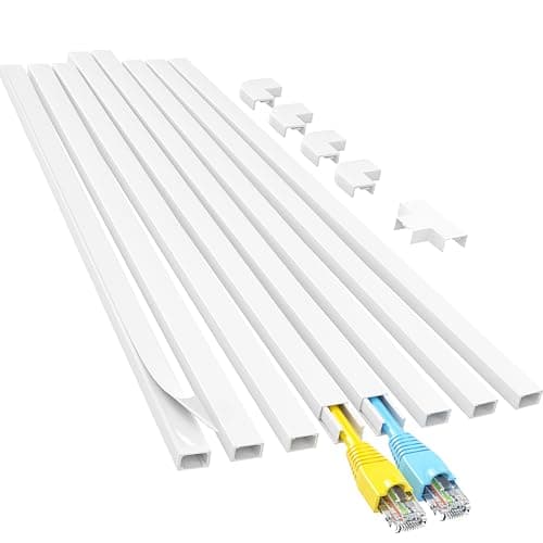 One-Cord Channel Cable Concealer - CMC-03 Mini Cover Cable Management System - 125" Raceway Kit Hide a Single Power Cord, Ethernet Cable, Speaker Wire - 8X L15.6in, W0.59in H0.39in, White