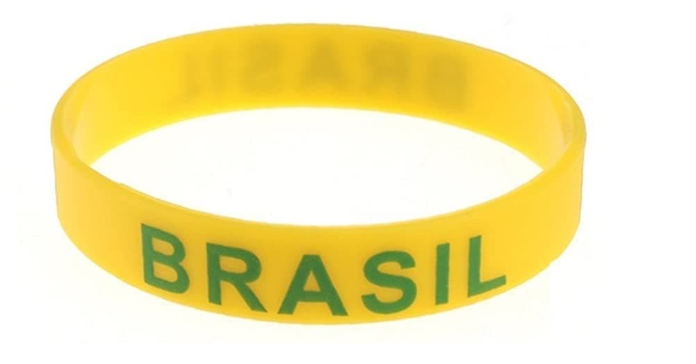 VEWCK Flag Silicone Bracelet Classic Bangle Letter pattern 40 countries 2-Pack (Brazil-Yellow)