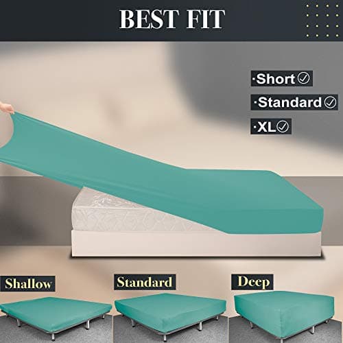 Soft Stretch Twin Size Fitted Sheet Only - 4-Way Stretchy Jersey Knit, T-Shirt Feeling & Ultra Soft, Wrinkle Free, Non-Slip & Snug Fit for Mattress (Deep: 5"-16") - Aqua, Twin