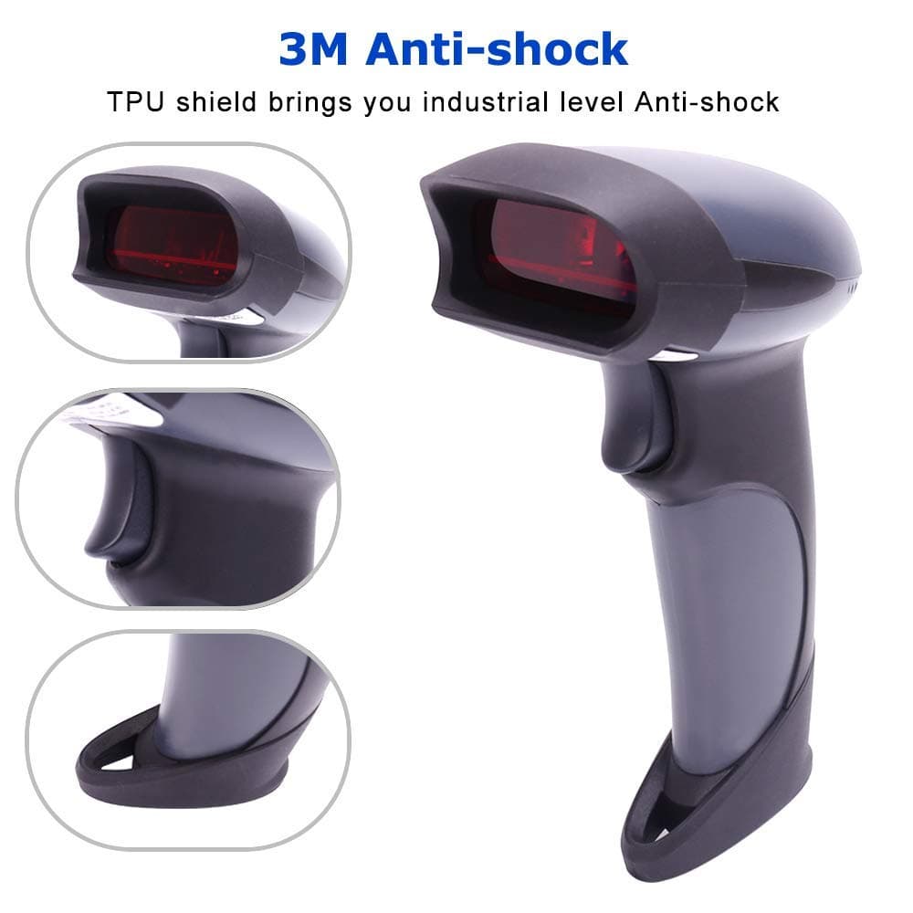 Wireless Barcode Scanner 1D 2.4GHz, USB Barcode Scanner 100m Range Laser Handheld Scanner with 1800 mAh Battery Cordless Handheld Scanner Handheld Reader Ergonomic Design, Plug and Play