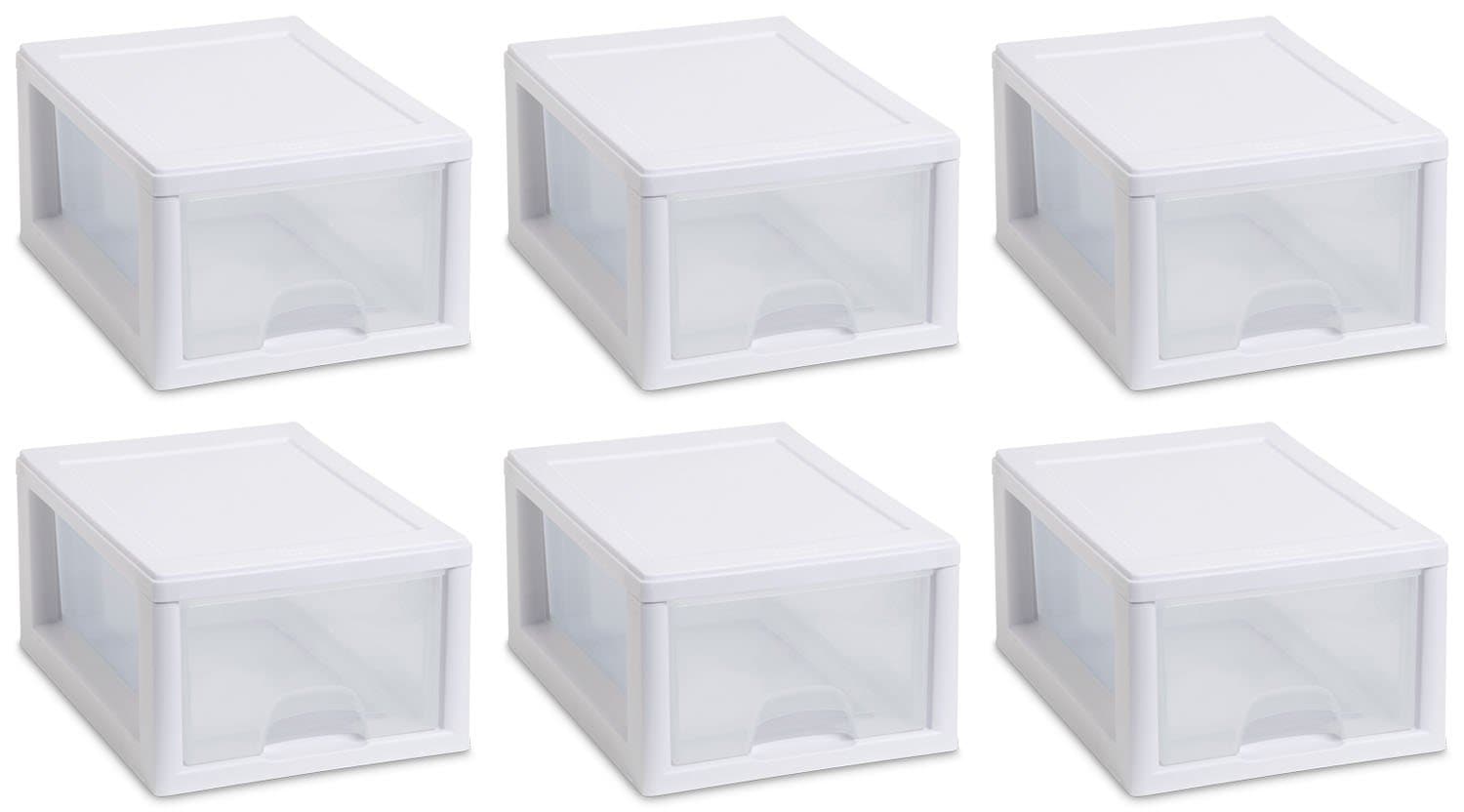 Sterilite 20518006 6 Quart/5.7 Liter Stacking Drawer, White Frame with Clear Drawer, 6-Pack
