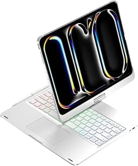 kaidisen 360ยฐ Rotatable Keyboard Compatible with iPad Pro 13 inch M4 Keyboard Case with Touchpad and 7 Color Backlight Foldable Backlit Keyboard 360 Rotating,Silver