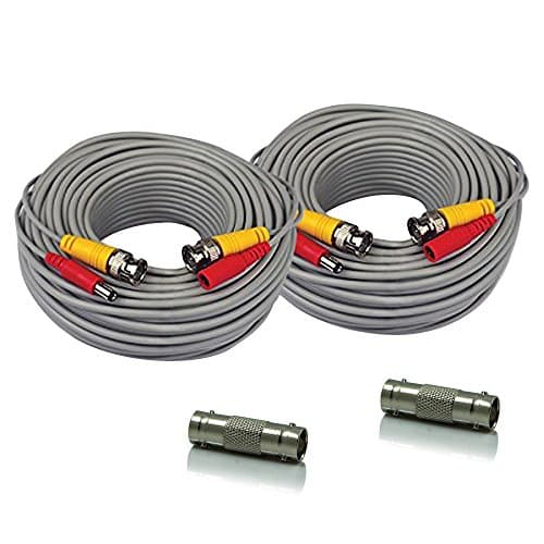 SEECOM 2Pack 60ft Pre-Made All-in-One BNC Power and Video Surveillance Cable Siamese Cords Ready for HD Analog Cameras CCTV Security Cameras
