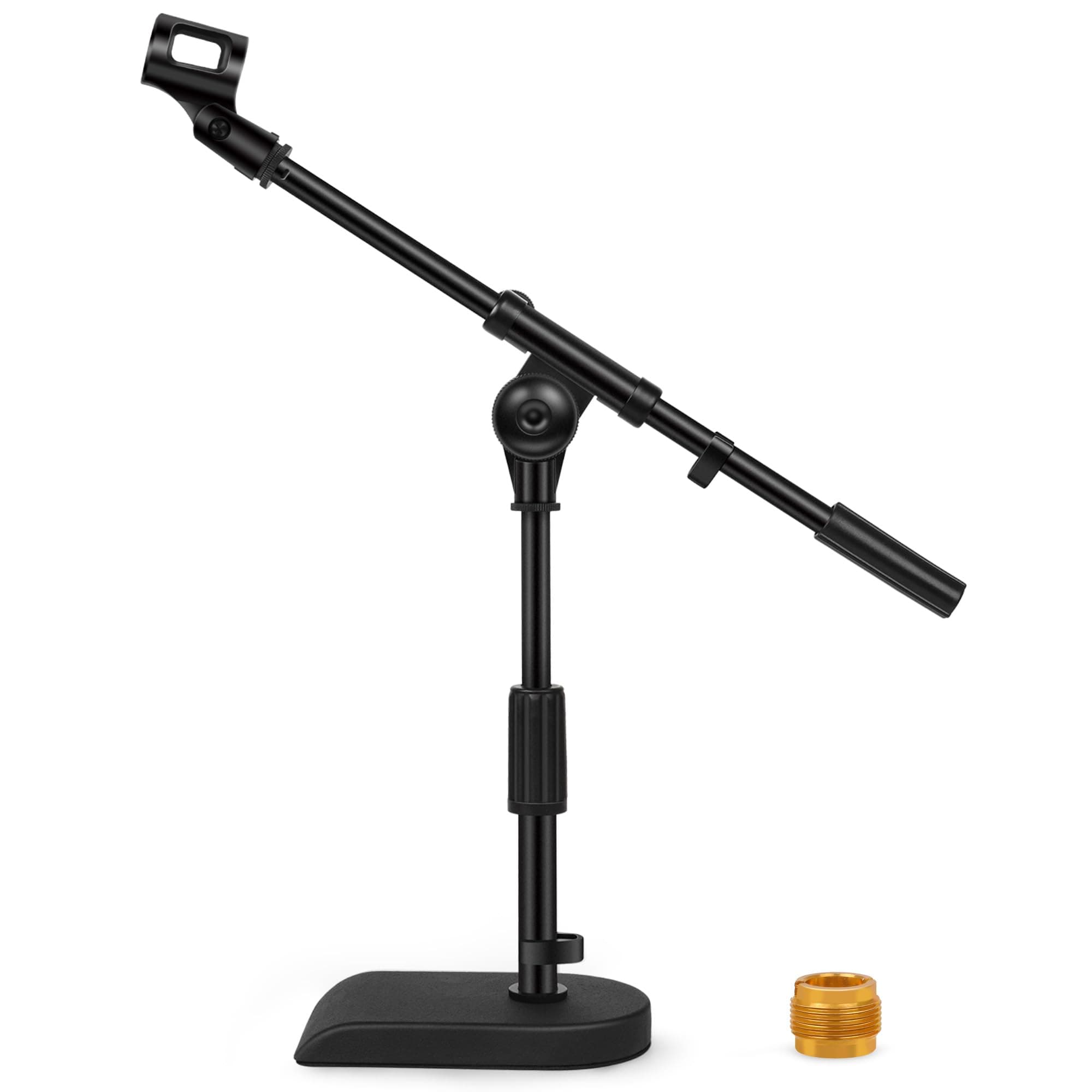 Adjustable Desk Microphone Stand, Weighted Base with Soft Grip Twist Clutch, Boom Arm, 3/8/'' and 5/8/'' Threaded Mounts for Blue Yeti and Blue Snowball, Kick Drums, Guitar Amps, Black