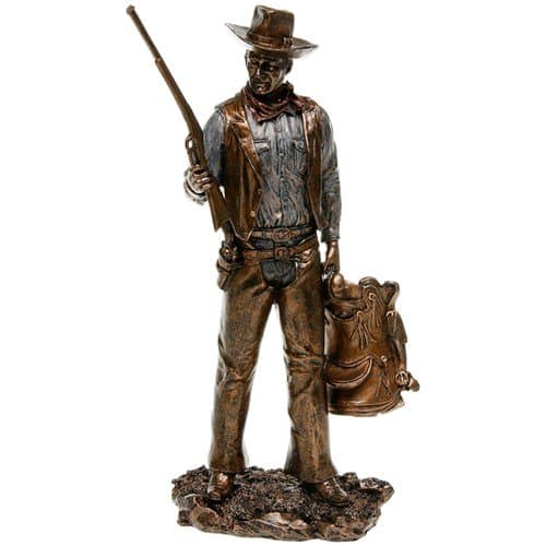 John Wayne Standing Holding Bronze Gun & Saddle Statue