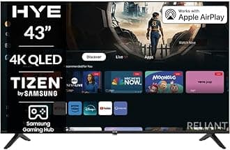 HYE TV - Smart TV, 43" Screen Size, 4K Resolution, QLED Technology, Apple AirPlay, Samsung Tizen OS & Gaming Hub, Versatile Connectivity, Black, Perfect For Streaming, Gaming & Entertainment