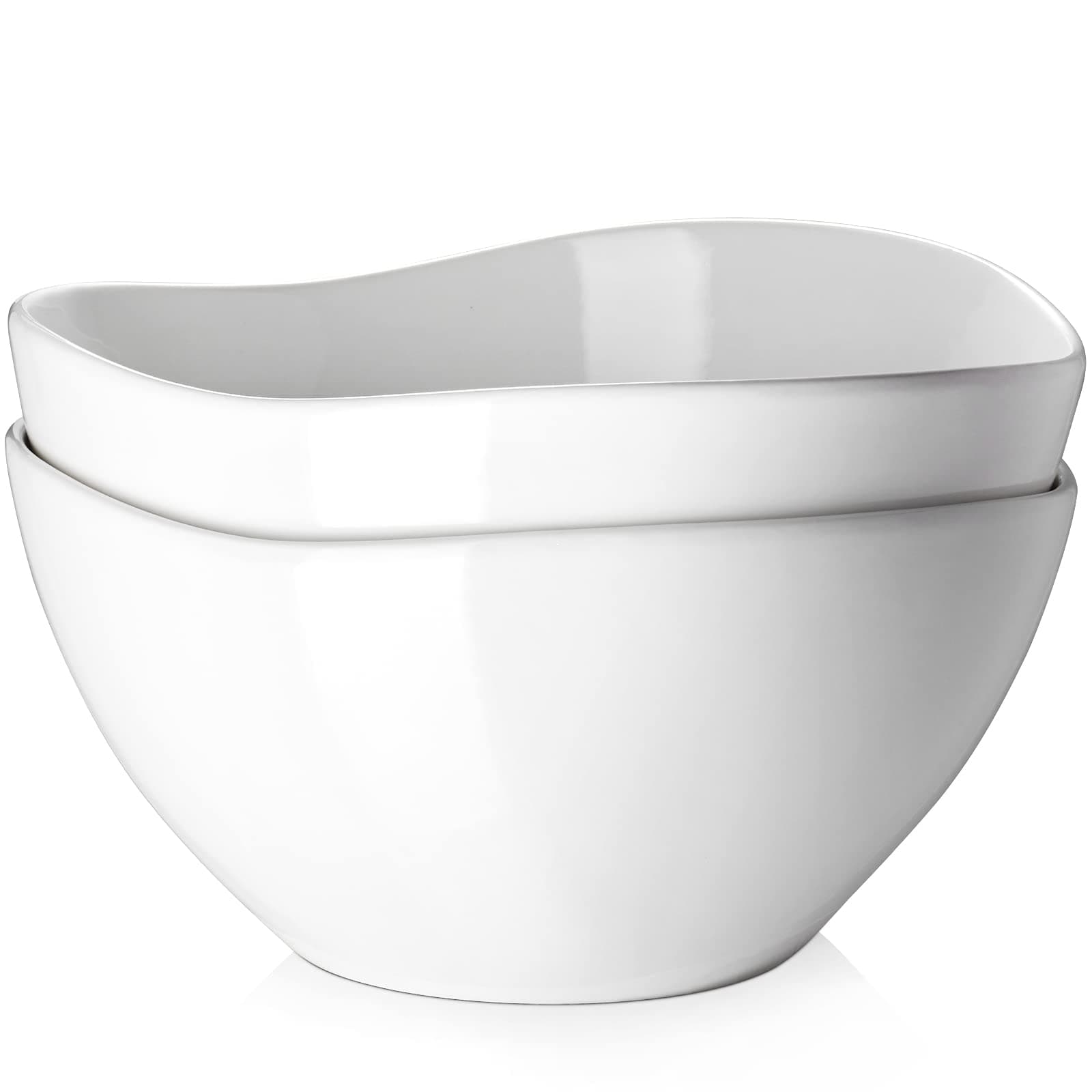 Large Mixing Bowls, Ceramic Serving Bowls, 3.2 Quart Deep Salad Bowls, 105 Oz White Fruit Bowls for Modern Home, Set of 2