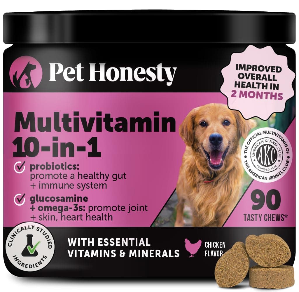 10-in-1 Dog Multivitamin Supplement with Glucosamine & Probiotics - Hip & Joint Support, Digestive Health, Immune Support, Heart & Skin - All-in-One Daily Vitamins & Omega-3s for Dogs (Chicken, 90 Ct)