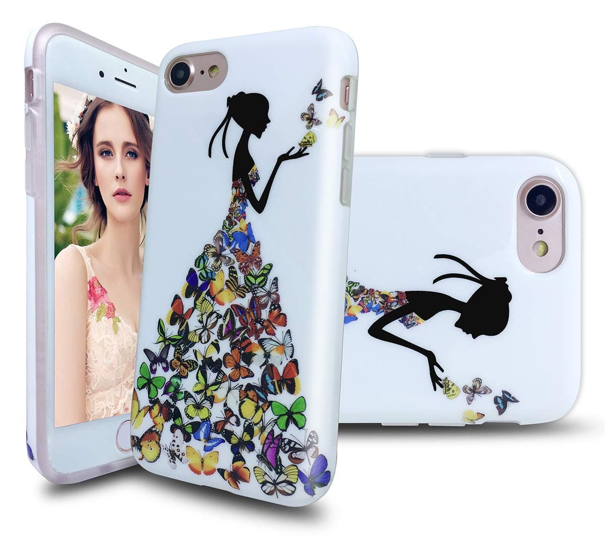 iPhone 8 Case iPhone 7 Case (NOT Plus), Butterfly Girls Princess Fairy Girly Cute Pretty Women Design Protective Shockproof TPU Silicone Cell Phone Cover for iPhone7 iPhone8 4.7 inches - KITATA