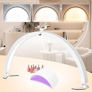 Half Moon Light for Nail Desk with Phone Holder, Foldable Nail Tech Light, Lash Table Lamp with Wire Controller & Remote, 7 Color Modes 10 Brightness for Extension Tattoo Craft Beauty - White