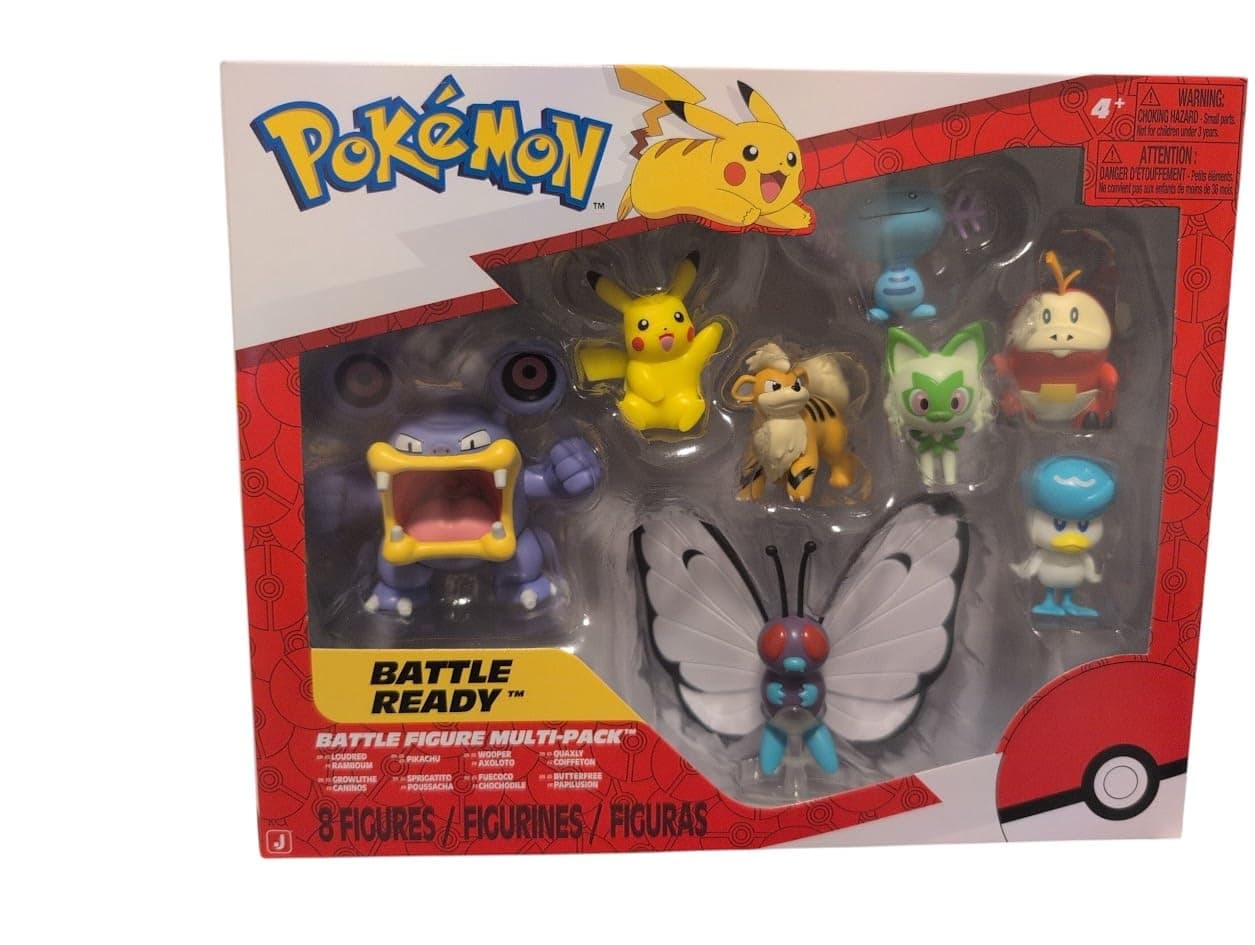 Pokémon Battle Figure 8 Pack - Features 2-Inch Pikachu, Eevee, Appletun, Growlithe, Mimikyu, Togepi, 3-Inch Raichu & Hawlucha - Authentic Details