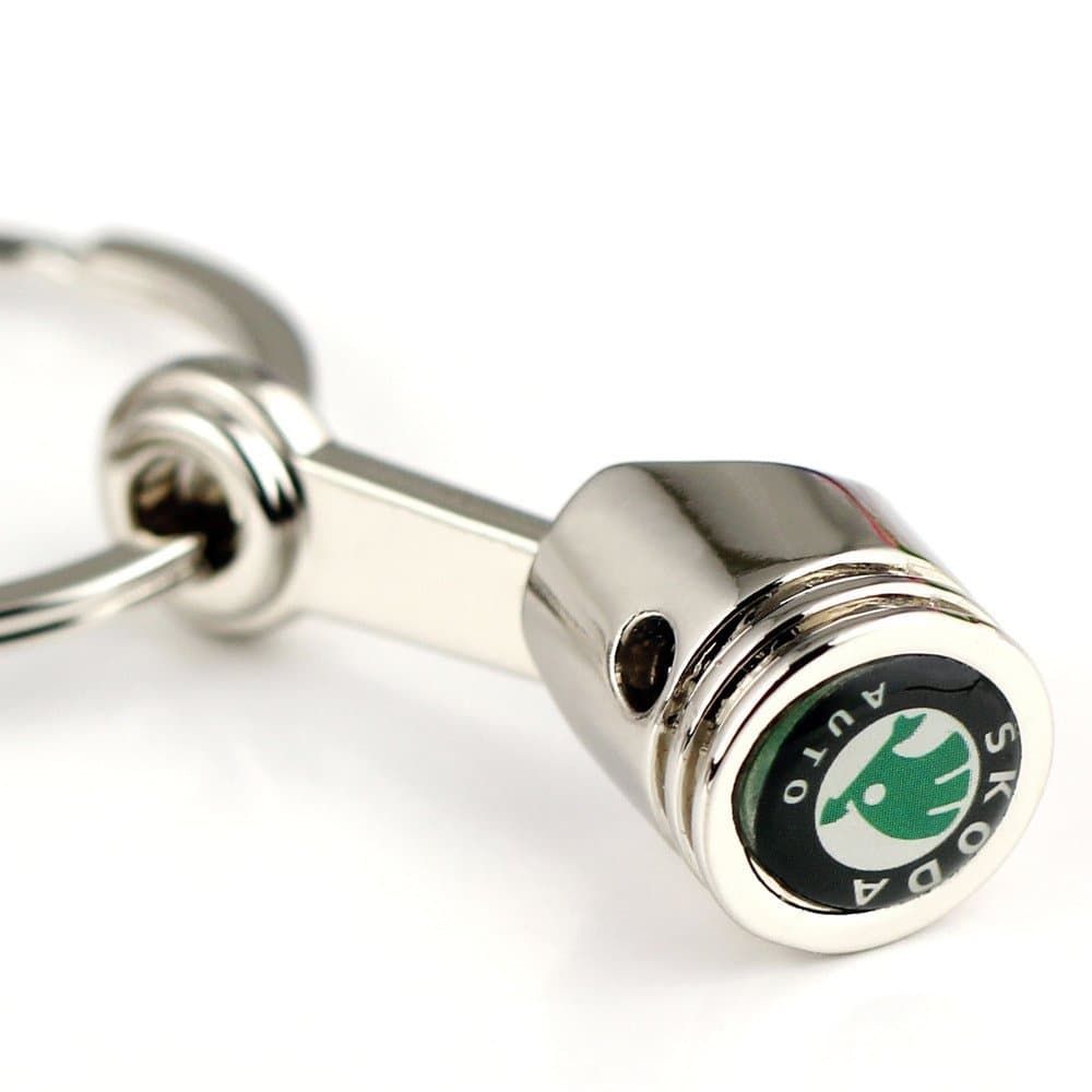 Skoda Chrome Engine Piston Keyring Key Chain. Octavia, Rapid, Yeti, Citigo, Superb, Fabia