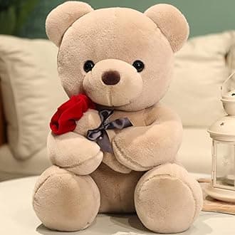 Plush Stuffed Animal Teddy Bear with Rose, Cute Sweet Bear for Girlfriend, Kids Birthday, Valentine, Christmas (18 inches, Brown)