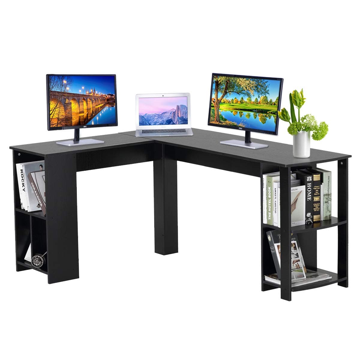 dosleeps Computer Desk, L-Shaped Large Corner PC Laptop Desk Study Table Workstation Gaming Desk for Home and Office Small Space - Black Wood Grain
