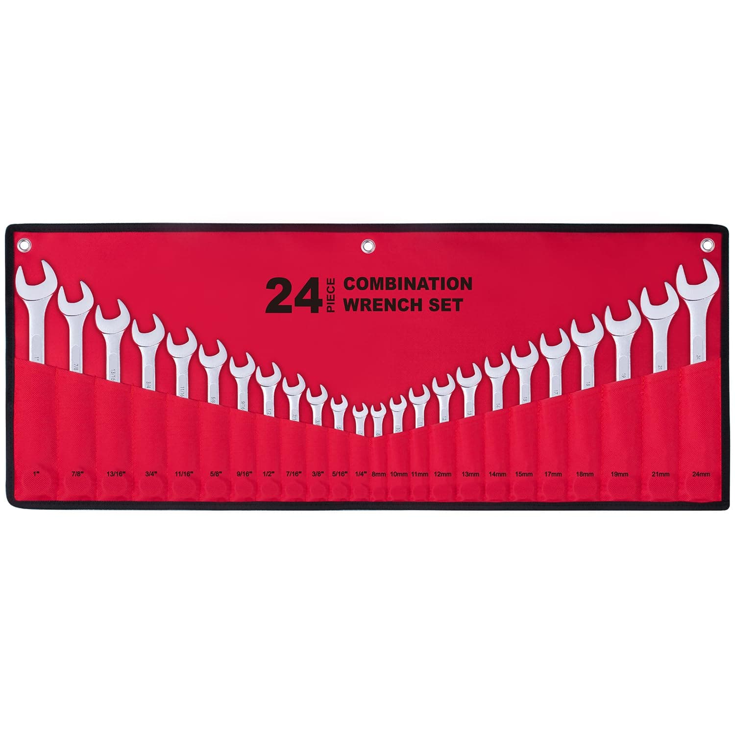EFFICERE Best Value 24-Piece Master Combination Wrench Set with Roll-up Storage Pouch | SAE 1/4†to 1†& Metric 8mm to 24mm