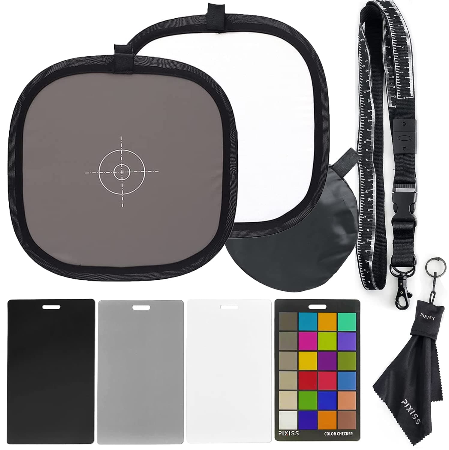 12x12 Foldable White Balance 18% Gray Reference Reflector Grey Card with Carry Case for Photography & Camera Color Correction White Balance Card, 4In1 Color Correction Card Set by Pixiss
