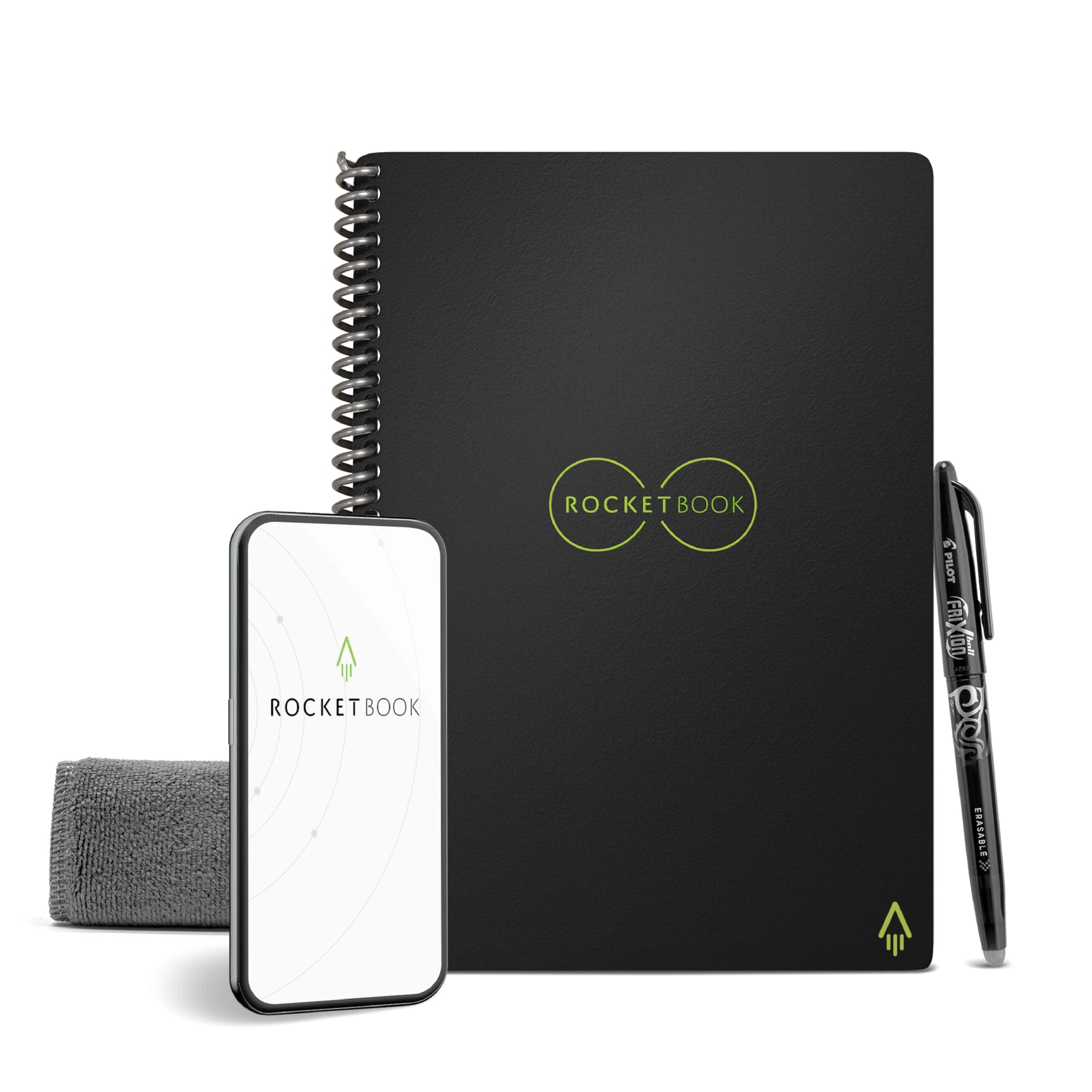 Core Reusable Spiral Notebook, Executive Size 6x8.8, Black - Lined Pages, App-Connected, Erasable, Durable Cover, Ideal for School, Work, and Creative Projects