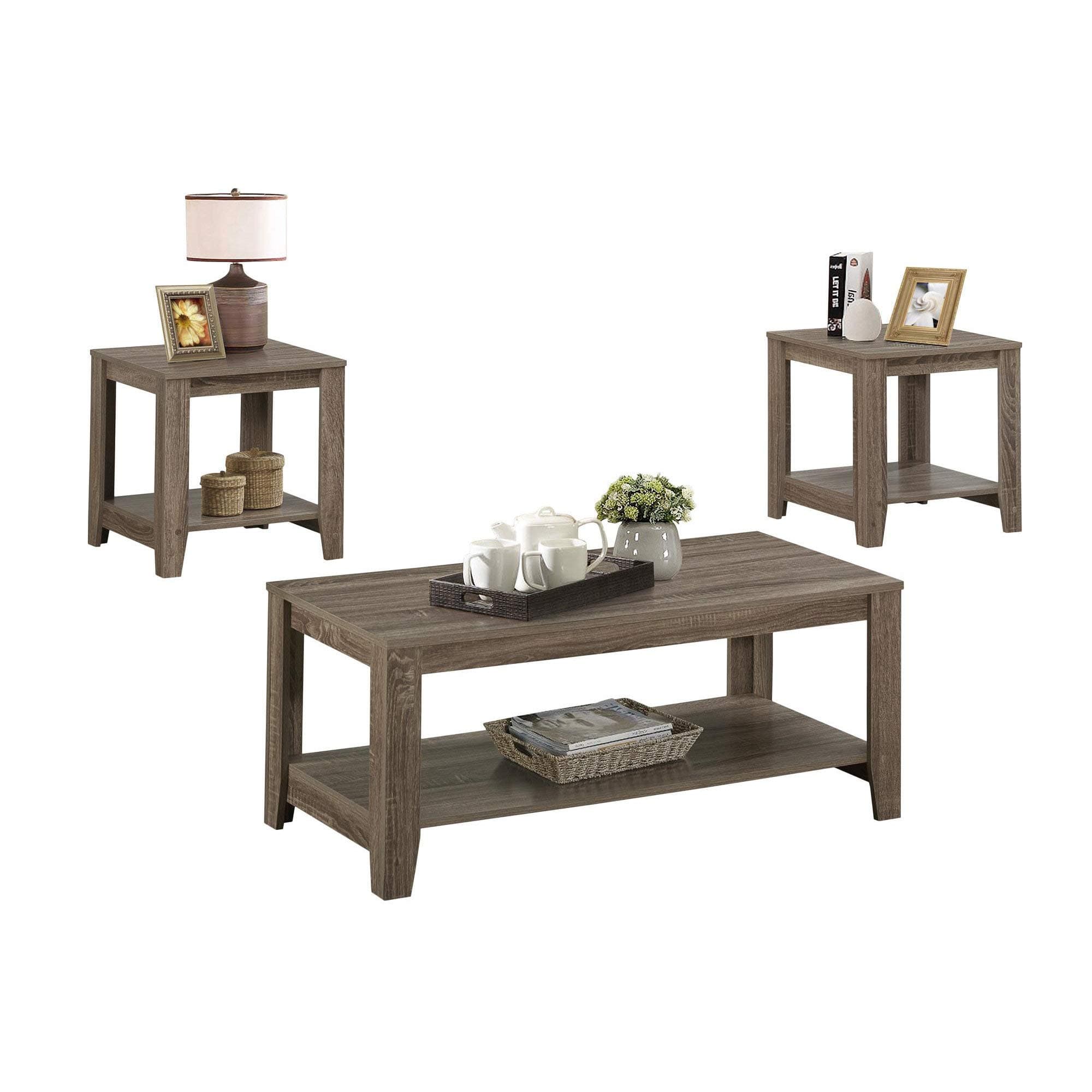 I 7914P Table Set, 3pcs Set, Coffee, End, Side, Accent, Living Room, Laminate, Brown, Transitional