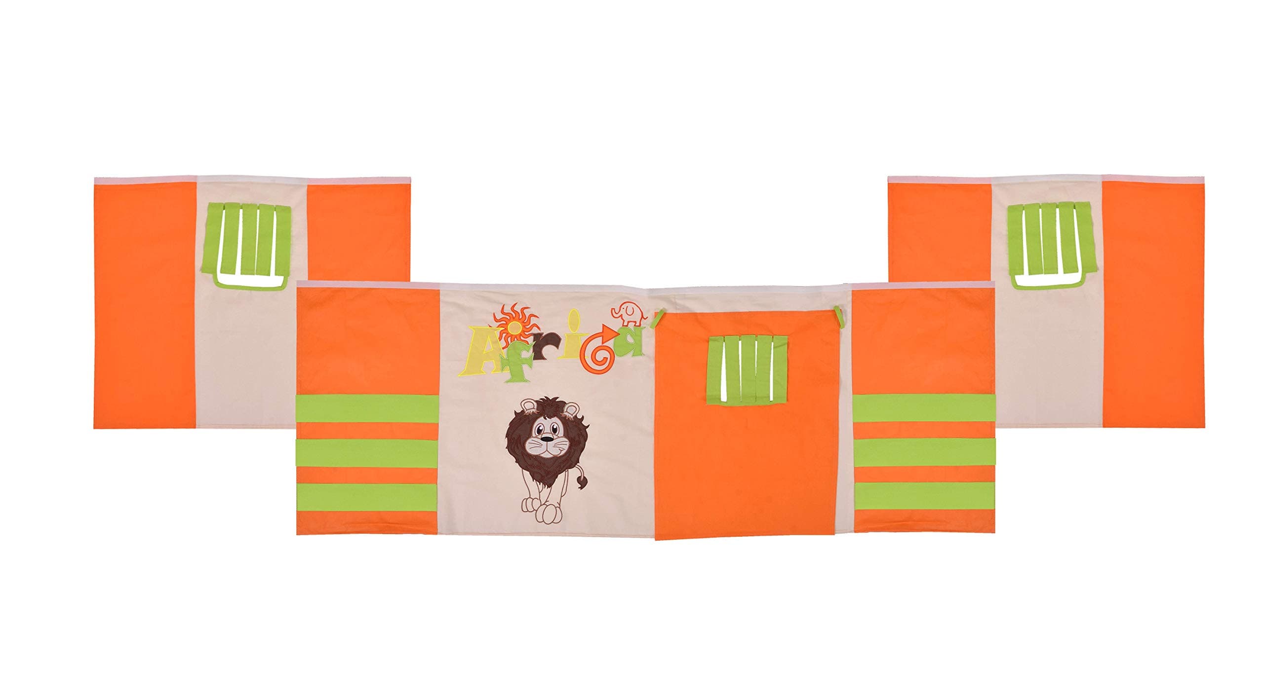 Cabin Bed Mid Sleeper Loft Bunk Tent - Curtain Only Orange Green Beige motive Africa, Jungle, Lion, Animals
