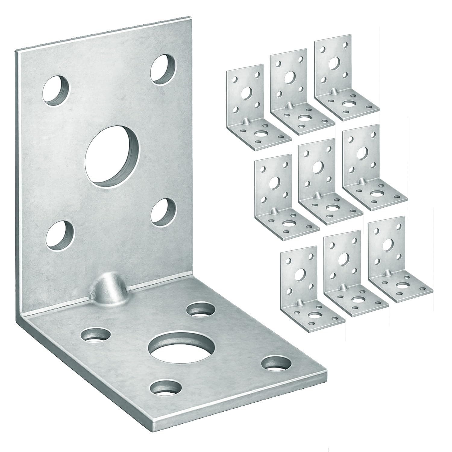 10 x Angle Brackets (50 x 50 x 35 x 2) Heavy Duty Corner Sleeper Bracket with Beading Timber Wood Metal Joining Fixing L Galvanised Steel Sheet Connector