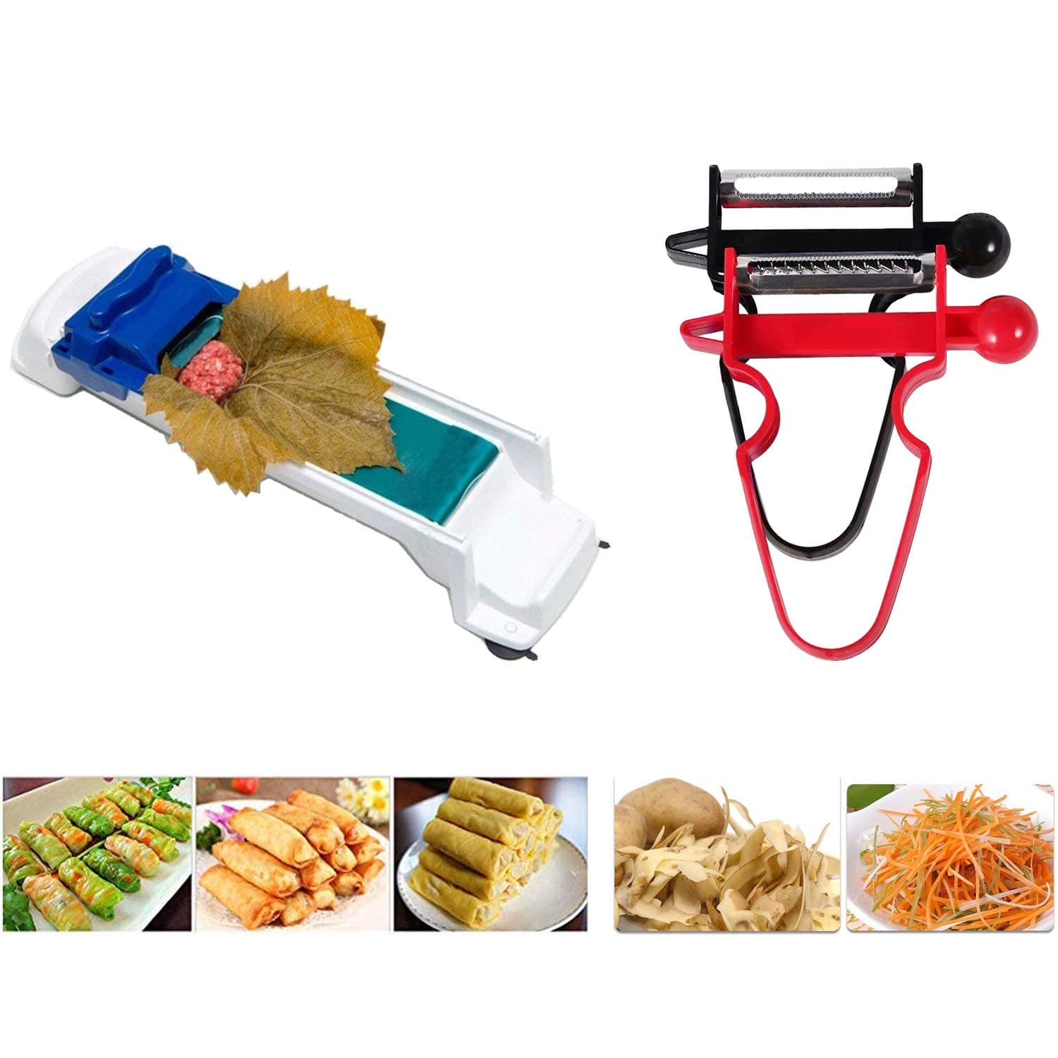 Dolma Roller Machine Sushi Vegetable Meat Roller Stuffed Grape Leaves Egg Spring Rolling Tool, 2 x Vegetable Fruit Peeler Included