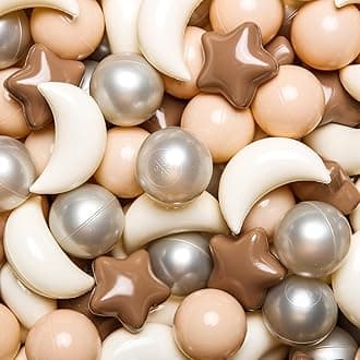 Ball Pit Balls Stars Moon Shapes Plastic Pitballs for Toddler Play Tent Baby Photo Props Kids Pool Water Toys Kiddie Pool Party Decor, Coffee+Beige Mix Cream Colors +Pearl Colors,100PCS