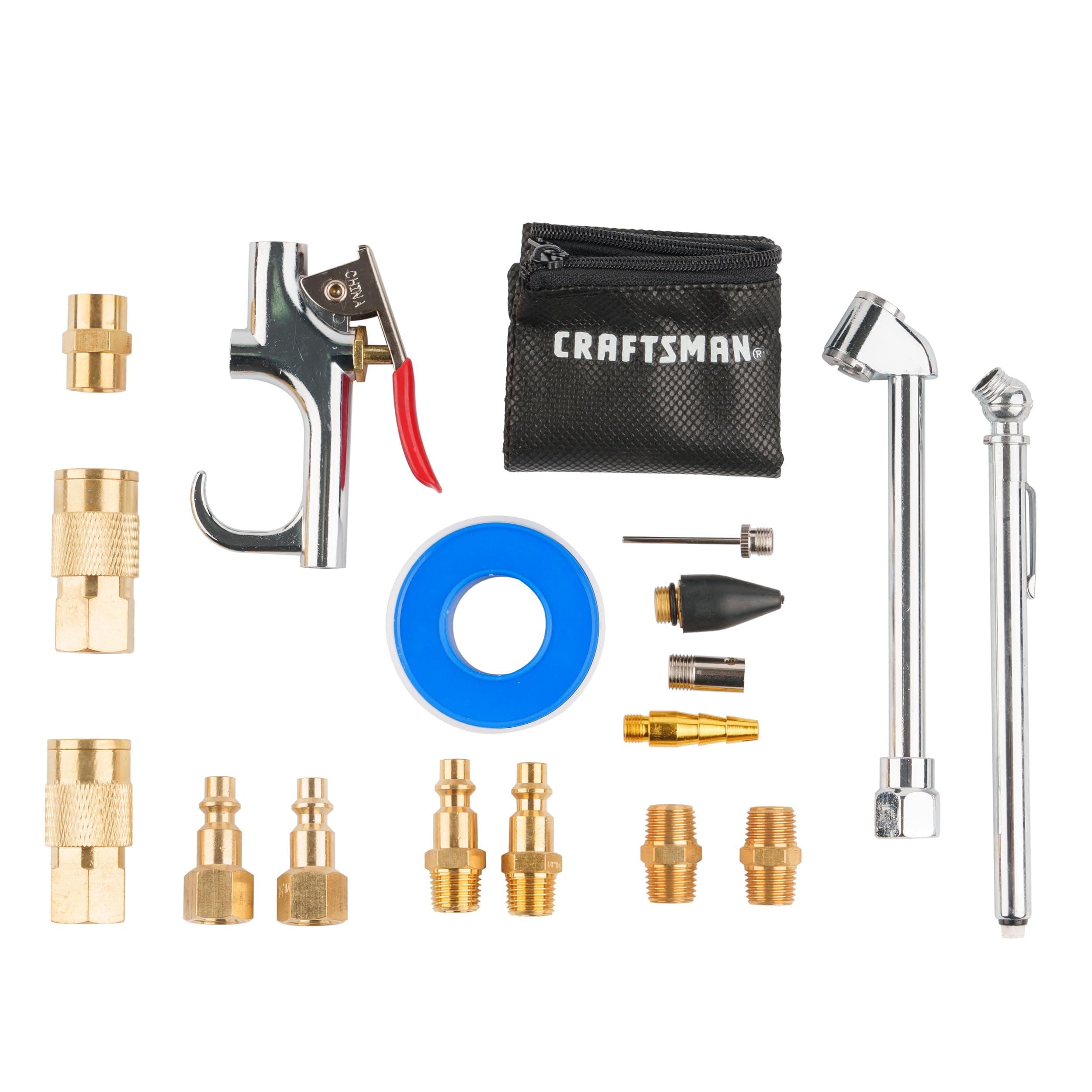 CRAFTSMAN 18-Piece Air Compressor Accessory Kit, Includes Blow Gun, Tire Inflator, Brass Fittings, and Storage Bag