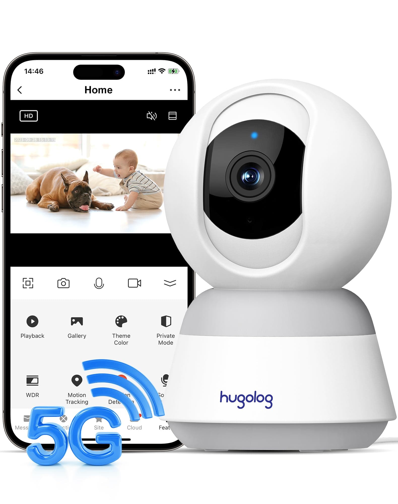 3K 5MP Indoor Pan/Tilt Security Camera with Auto-Focus,2.4 GHZ/5 GHZ,Ideal for Baby Monitor/Pet Camera,Starlight Color Night Vision,Human/Pet AI,Noise Reduction,US Cloud,Works with Alexa