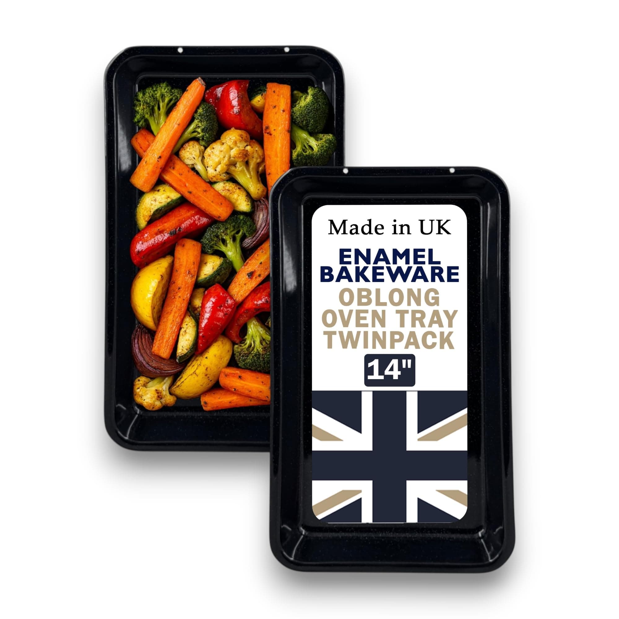 Great British Bakeware 2 Pack 32cm Vitreous Enamel Extra Large Baking Tray Oven & Roasting Tray, Heavy Duty Vitreous Enamel Bakeware, Roasting Tin, Baking Pan, Made in England, Scratch Resistant